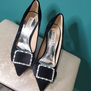 Badgley Mischka Black Heels with Rhinestone Buckle New No Tags